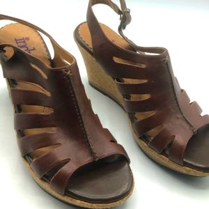 Clark's brown leather wedge sandals, size 9